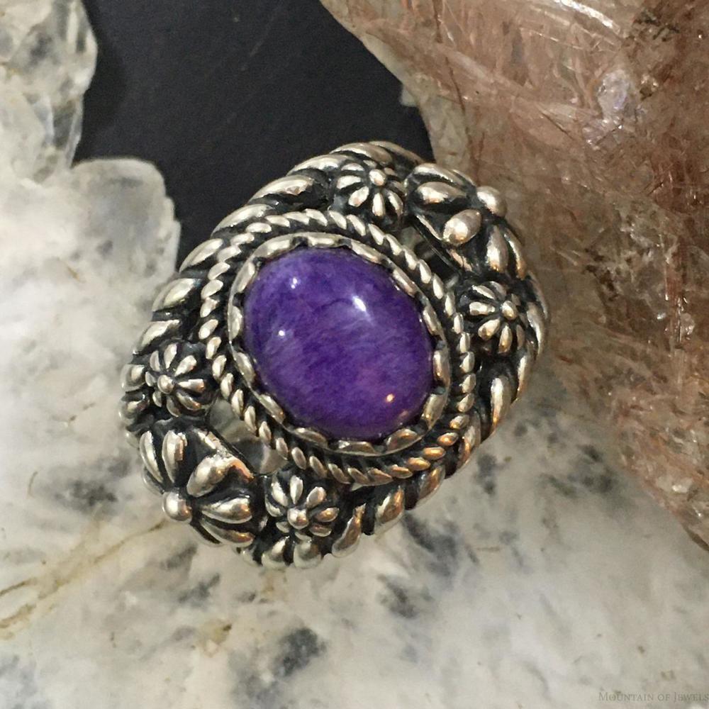 Carolyn Pollack Vintage Sterling Silver Oval Charoite Decorated Ring For Women